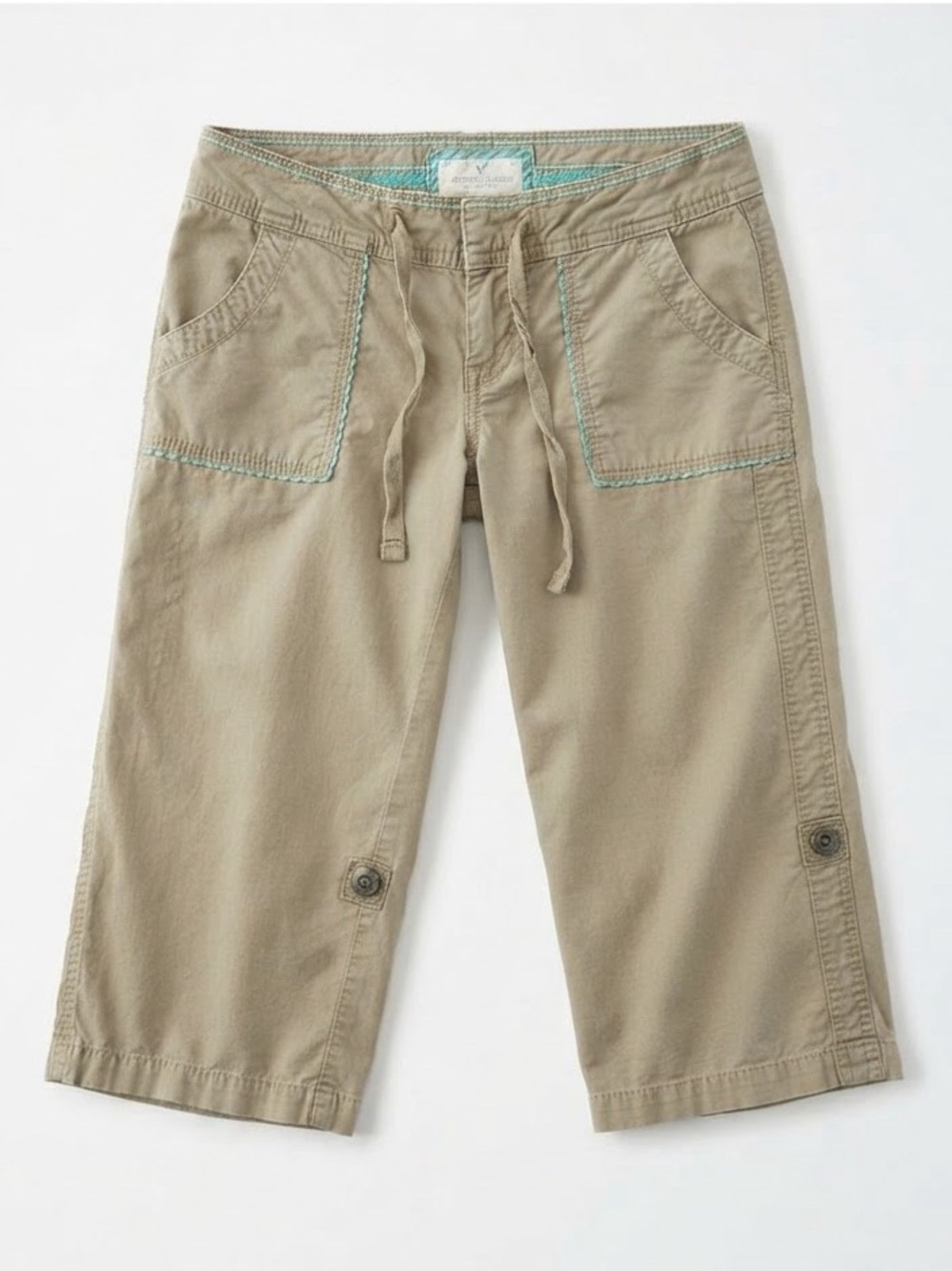 Vintage American Eagle Women’s Low Rise Y2K Khaki Cargo Capris / Size 2